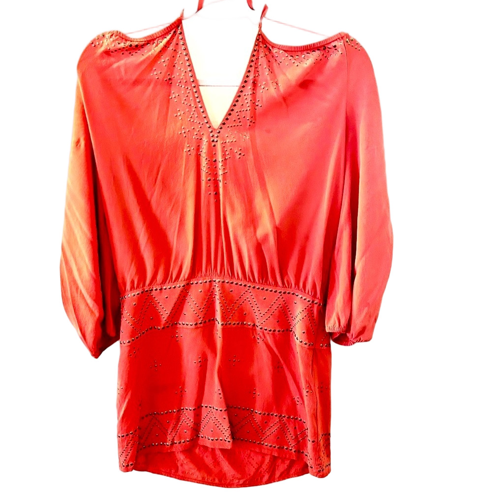 Haute Hippie Boho Coral Pink Studded Tunic Dress Size Small Silk Swimsuit Cover
